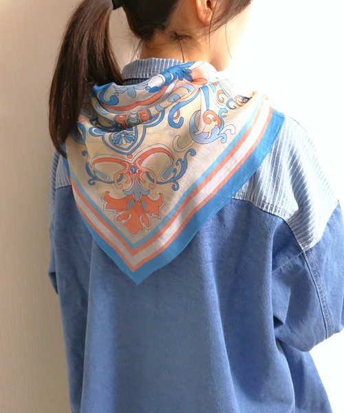 Q（キュー）の「シルク混パネルスカーフ（バンダナ/スカーフ・レディース・ブルー系その他/レッド系その他・ONE SIZE）」の16枚目の写真