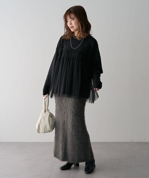 Petit fleur(プチフルール)の「・Petit Fleur シャギーニットスカート(スカート・レディース・チャコールグレー/アイボリー/ブラック・FREE)」の12枚目の写真