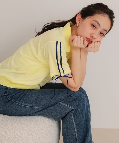 miette(ミエット)の「配色リボンパイルトップス(Tシャツ/カットソー・レディース・ライトイエロー/ホワイト/ネイビー・FREE)」の3枚目の写真