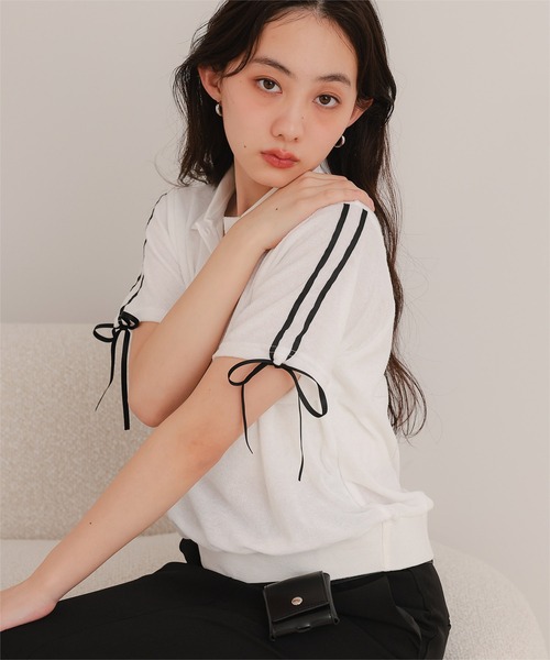 miette(ミエット)の「配色リボンパイルトップス(Tシャツ/カットソー・レディース・ライトイエロー/ホワイト/ネイビー・FREE)」の2枚目の写真