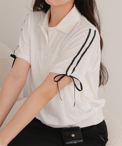 miette(ミエット)の「配色リボンパイルトップス(Tシャツ/カットソー・レディース・ライトイエロー/ホワイト/ネイビー・FREE)」の20枚目の写真