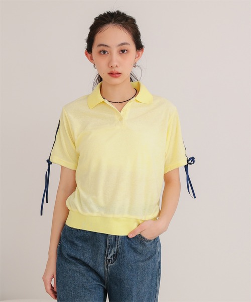 miette(ミエット)の「配色リボンパイルトップス(Tシャツ/カットソー・レディース・ライトイエロー/ホワイト/ネイビー・FREE)」の12枚目の写真