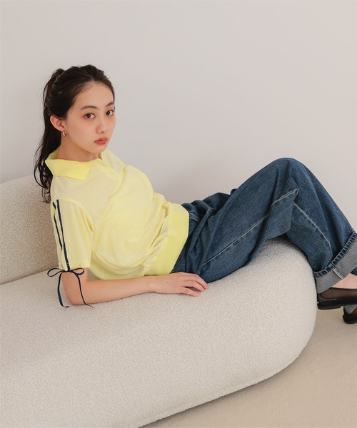 miette(ミエット)の「配色リボンパイルトップス(Tシャツ/カットソー・レディース・ライトイエロー/ホワイト/ネイビー・FREE)」の11枚目の写真