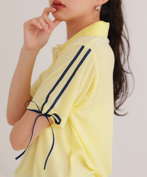 miette(ミエット)の「配色リボンパイルトップス(Tシャツ/カットソー・レディース・ライトイエロー/ホワイト/ネイビー・FREE)」の10枚目の写真