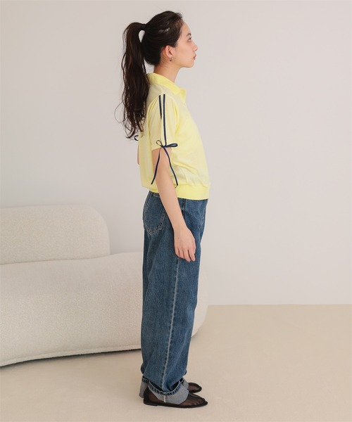 miette(ミエット)の「配色リボンパイルトップス(Tシャツ/カットソー・レディース・ライトイエロー/ホワイト/ネイビー・FREE)」の9枚目の写真