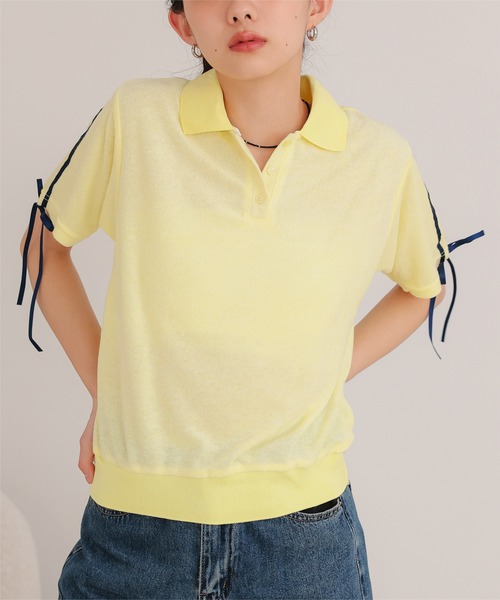 miette(ミエット)の「配色リボンパイルトップス(Tシャツ/カットソー・レディース・ライトイエロー/ホワイト/ネイビー・FREE)」の8枚目の写真