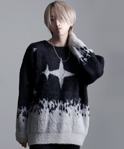 CavariA（キャバリア）の「『CavariA/キャバリア』星柄長袖ニット（ニット/セーター・メンズ・ブラック/ブルー・L/M）」の2枚目の写真
