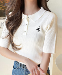 nknit リブ編み ホワイトポロシャツ♡ セール】カラーリブニットポロシャツ（ポロシャツ）｜coen