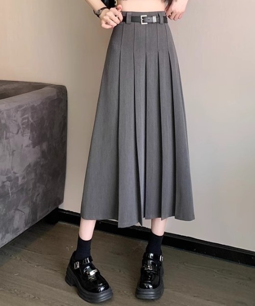 Teem Store(チームストア)の「【ベルト付】タックプリーツロングスカート(スカート・レディース・ブラック/グレー・S/M/L)」の14枚目の写真