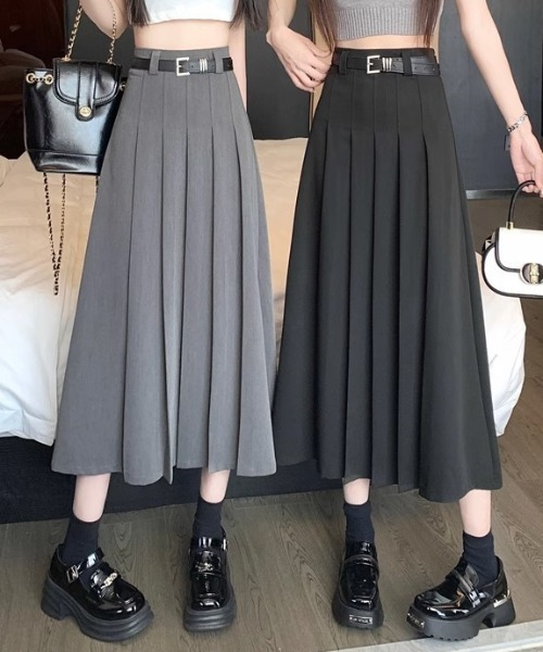 Teem Store(チームストア)の「【ベルト付】タックプリーツロングスカート(スカート・レディース・ブラック/グレー・S/M/L)」の8枚目の写真