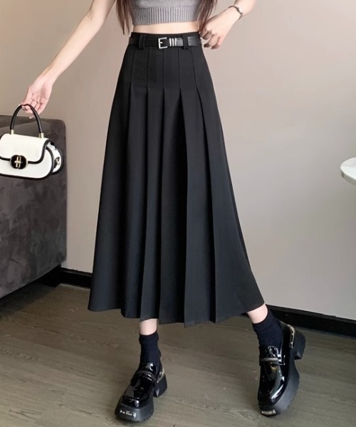 Teem Store(チームストア)の「【ベルト付】タックプリーツロングスカート(スカート・レディース・ブラック/グレー・S/M/L)」の9枚目の写真