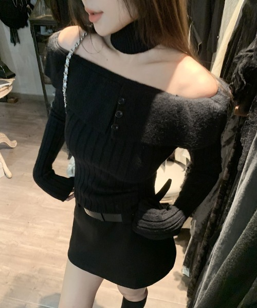 Sibra(シブラ)の「2WAYオフショルリブニットトップス(ニット/セーター・レディース・ベージュ/ブラック/グレー・M)」の8枚目の写真