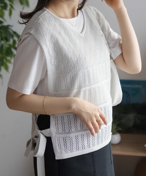 NAVY(ネイビー)の「NAVY サイドリボンニットアンサンブル(アンサンブル・レディース・ネイビー系1/ライトグレー系1/ベージュ系1・M/L)」の7枚目の写真