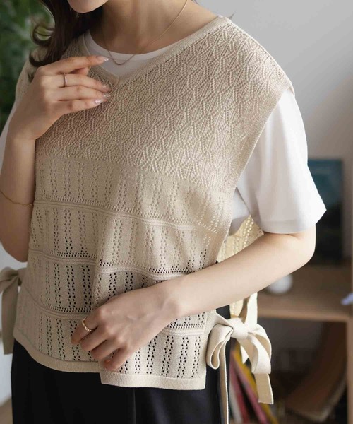 NAVY(ネイビー)の「NAVY サイドリボンニットアンサンブル(アンサンブル・レディース・ネイビー系1/ライトグレー系1/ベージュ系1・M/L)」の9枚目の写真