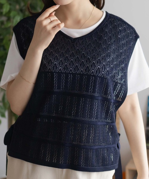NAVY(ネイビー)の「NAVY サイドリボンニットアンサンブル(アンサンブル・レディース・ネイビー系1/ライトグレー系1/ベージュ系1・M/L)」の14枚目の写真