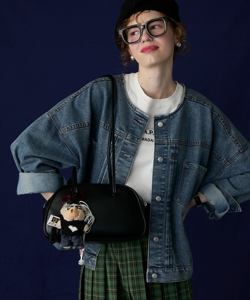 BONLECILL Marche（ボンルシールマルシェ）の「【BONLECILL Marche】デニムくまさんマスコット／ぬいぐるみキーホルダー（キーホルダー・レディース・ブラック/レッド・FREE）」の6枚目の写真