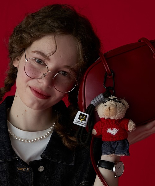 BONLECILL Marche（ボンルシールマルシェ）の「【BONLECILL Marche】デニムくまさんマスコット／ぬいぐるみキーホルダー（キーホルダー・レディース・ブラック/レッド・FREE）」の10枚目の写真