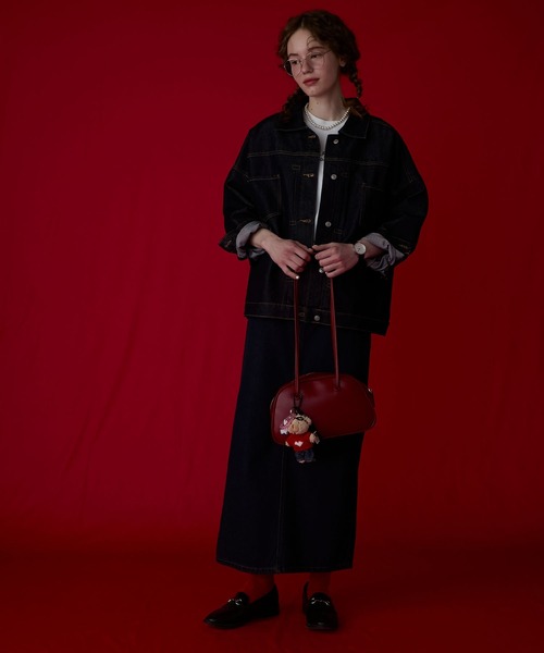 BONLECILL Marche（ボンルシールマルシェ）の「【BONLECILL Marche】デニムくまさんマスコット／ぬいぐるみキーホルダー（キーホルダー・レディース・ブラック/レッド・FREE）」の14枚目の写真