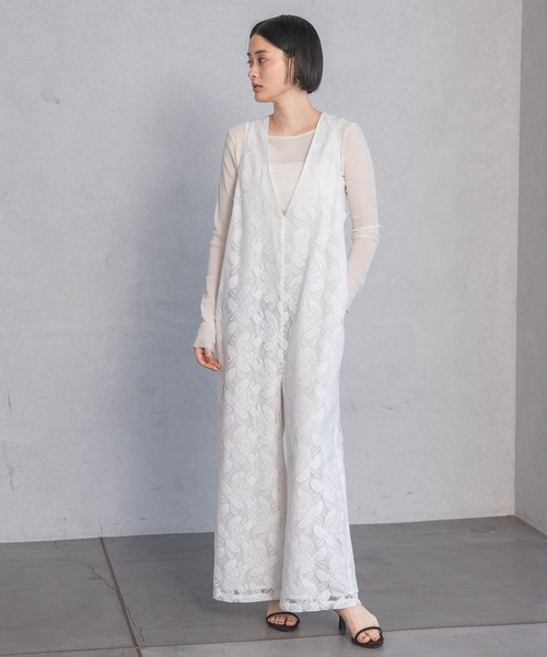 A part by（アパートバイ）の「レースＶサロペット（サロペット/オーバーオール・レディース・オフホワイト/ブラック・FREE）」の4枚目の写真