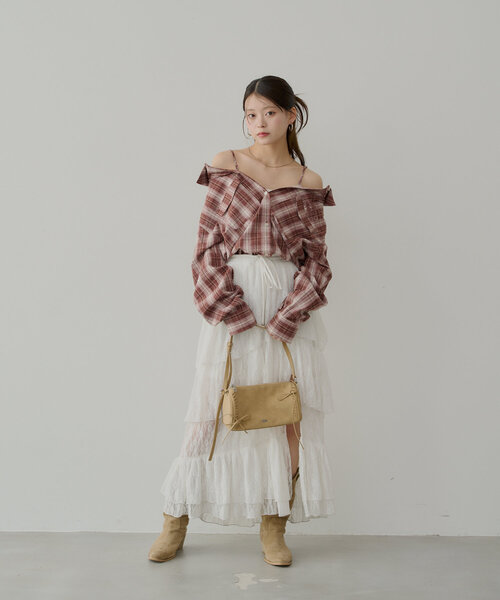 Chico 2WAYオーバーチェックシャツ ピンク Chico（チコ）の「【ZOZO限定】2WAYオーバーチェックシャツ