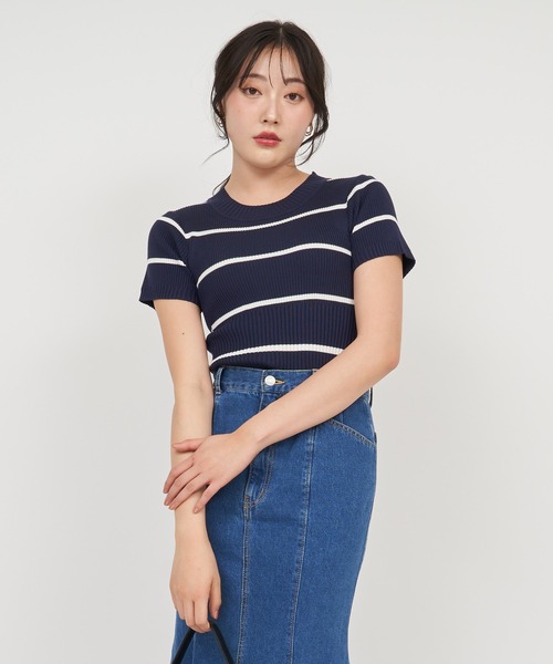 ROYAL PARTY(ロイヤルパーティー)の「ウォッシャブルコンパクト半袖ニットトップス(ニット/セーター・レディース・グレー/レッド/ブラック/マルチ/オフホワイト・FREE)」の15枚目の写真