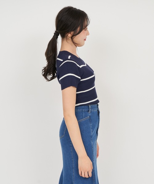 ROYAL PARTY(ロイヤルパーティー)の「ウォッシャブルコンパクト半袖ニットトップス(ニット/セーター・レディース・グレー/レッド/ブラック/マルチ/オフホワイト・FREE)」の13枚目の写真