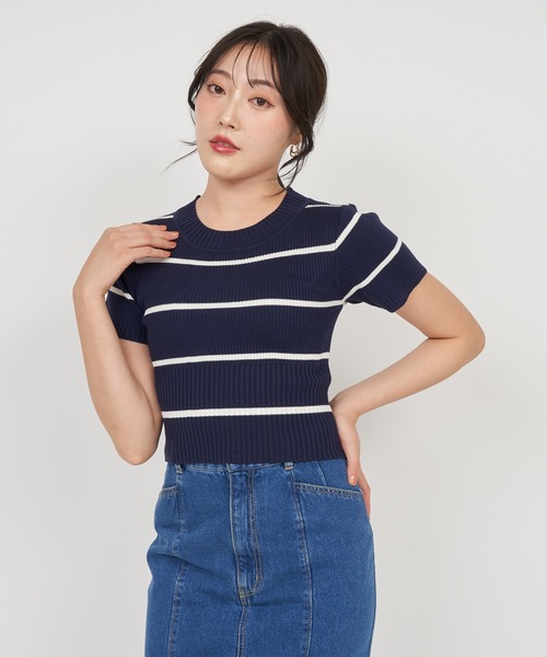 ROYAL PARTY(ロイヤルパーティー)の「ウォッシャブルコンパクト半袖ニットトップス(ニット/セーター・レディース・グレー/レッド/ブラック/マルチ/オフホワイト・FREE)」の12枚目の写真