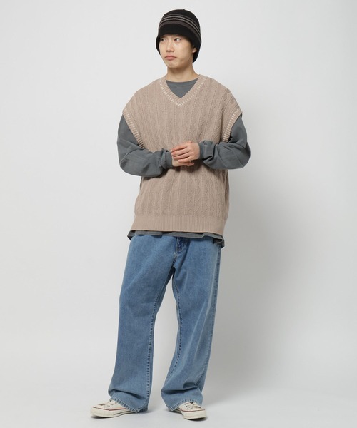 niko and...（ニコアンド）の「地柄ニットベスト（ベスト・メンズ・ネイビー/ベージュ・LARGE/MEDIUM）」の4枚目の写真