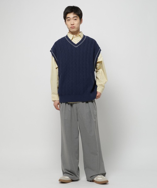 niko and...（ニコアンド）の「地柄ニットベスト（ベスト・メンズ・ネイビー/ベージュ・LARGE/MEDIUM）」の11枚目の写真