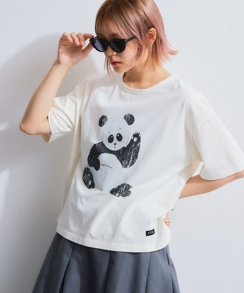 TTOL(トール)の「ピグメント染アニマルプリントTシャツ(Tシャツ/カットソー・レディース・チャコールグレー/アイボリー・M/L/LL)」の2枚目の写真