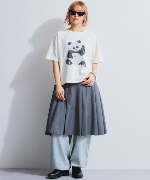 TTOL(トール)の「ピグメント染アニマルプリントTシャツ(Tシャツ/カットソー・レディース・チャコールグレー/アイボリー・M/L/LL)」の7枚目の写真