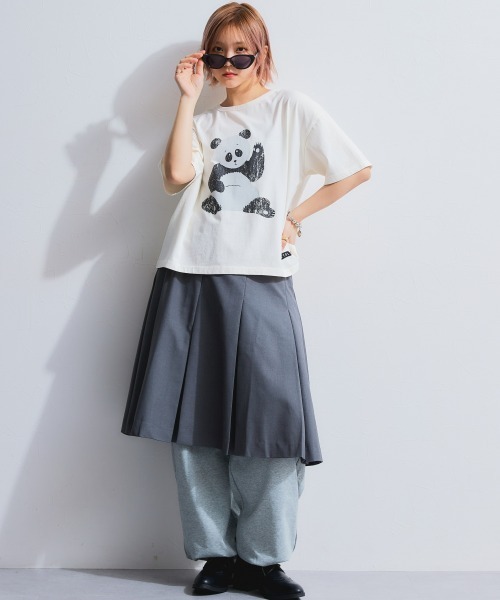 TTOL(トール)の「ピグメント染アニマルプリントTシャツ(Tシャツ/カットソー・レディース・チャコールグレー/アイボリー・M/L/LL)」の6枚目の写真