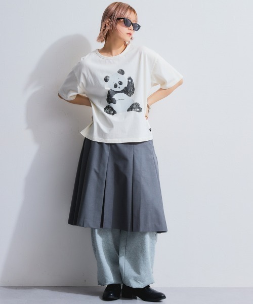 TTOL(トール)の「ピグメント染アニマルプリントTシャツ(Tシャツ/カットソー・レディース・チャコールグレー/アイボリー・M/L/LL)」の5枚目の写真