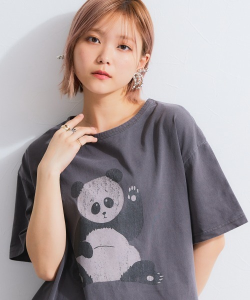 TTOL(トール)の「ピグメント染アニマルプリントTシャツ(Tシャツ/カットソー・レディース・チャコールグレー/アイボリー・M/L/LL)」の9枚目の写真