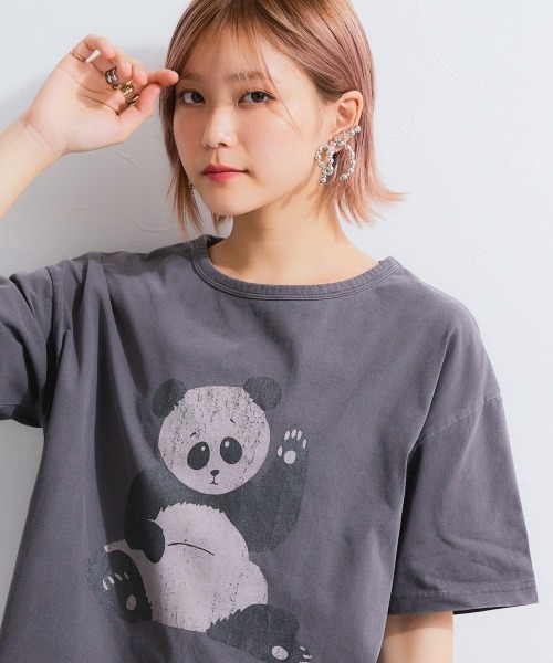 TTOL(トール)の「ピグメント染アニマルプリントTシャツ(Tシャツ/カットソー・レディース・チャコールグレー/アイボリー・M/L/LL)」の8枚目の写真