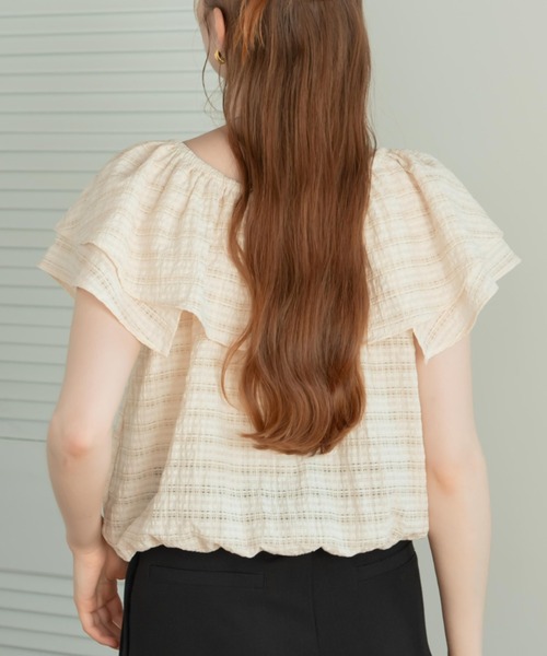 hinari（ヒナリ）の「シアーチェックフリルカラーブラウス（シャツ/ブラウス・レディース・アイボリー/ブラック・FREE）」の15枚目の写真