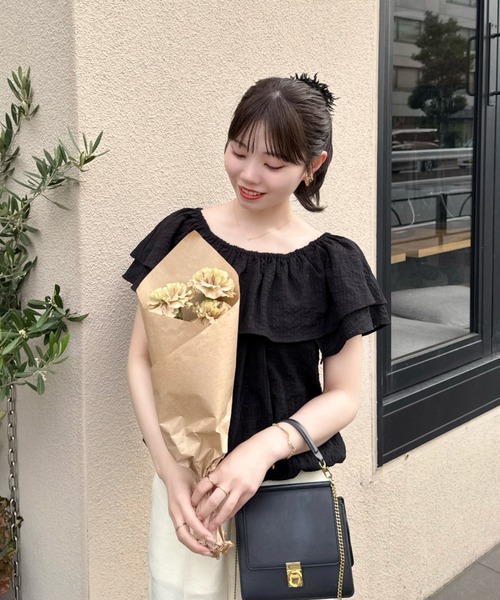 hinari ヒナリ　シアーチェックフリルカラーブラウス　ブラック　新品未使用 シアーチェックフリルカラーブラウス（シャツ/ブラウス