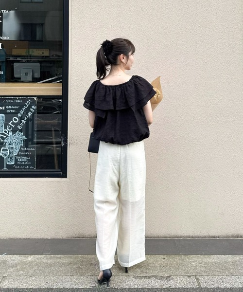 hinari ヒナリ　シアーチェックフリルカラーブラウス　ブラック　新品未使用 シアーチェックフリルカラーブラウス（シャツ/ブラウス