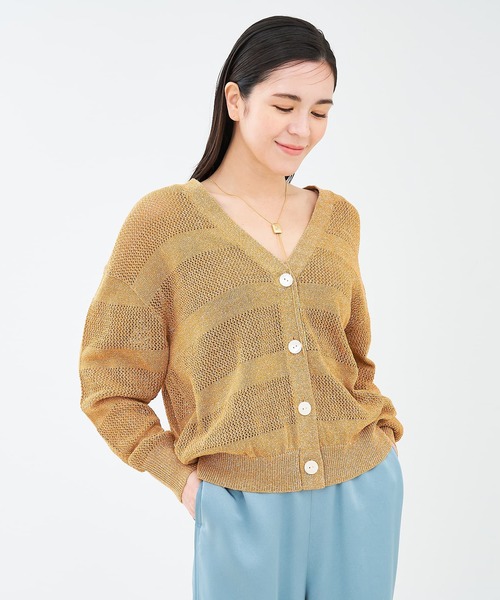 collex（コレックス）の「レーシーボーダーVネックカーディガン（カーディガン/ボレロ・レディース・ネイビー/キャメル/アイボリー・フリー）」の3枚目の写真