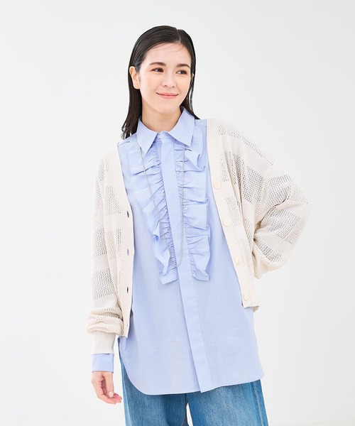 collex（コレックス）の「レーシーボーダーVネックカーディガン（カーディガン/ボレロ・レディース・ネイビー/キャメル/アイボリー・フリー）」の2枚目の写真