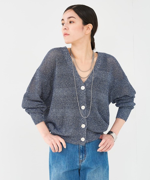 collex（コレックス）の「レーシーボーダーVネックカーディガン（カーディガン/ボレロ・レディース・ネイビー/キャメル/アイボリー・フリー）」の4枚目の写真