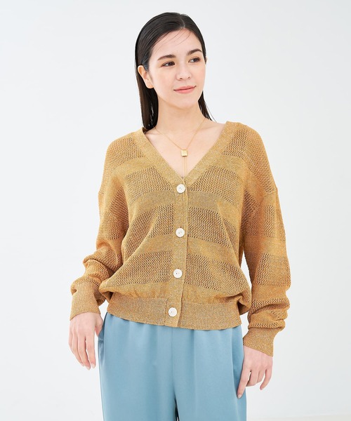 collex（コレックス）の「レーシーボーダーVネックカーディガン（カーディガン/ボレロ・レディース・ネイビー/キャメル/アイボリー・フリー）」の21枚目の写真
