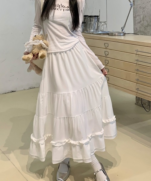 OBLI☆フリルロングスカート／ホワイトほぼ新品 スカート レース