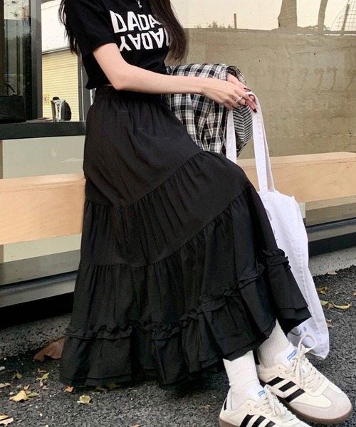 セール】フリルティアード スカート ロング ボリューム