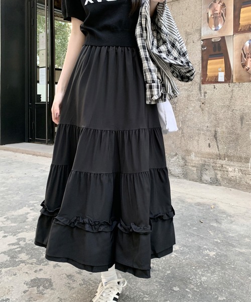 shopnikoniko（ショップニコニコ）の「ロングスカート 白 黒 フリル ティアード ロング ボリューム スカート（スカート・レディース・ホワイト/ブラック・フリー）」の9枚目の写真