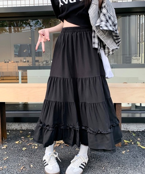 セール】ロングスカート フリル ティアード ロング ボリューム
