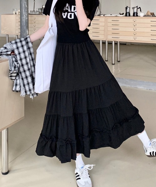 shopnikoniko（ショップニコニコ）の「ロングスカート 白 黒 フリル ティアード ロング ボリューム スカート（スカート・レディース・ホワイト/ブラック・フリー）」の11枚目の写真