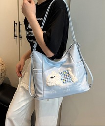 Y2K 3D刺繍 くまマルチポケット 大容量 A4収納可能 通勤斜めがけバッグ