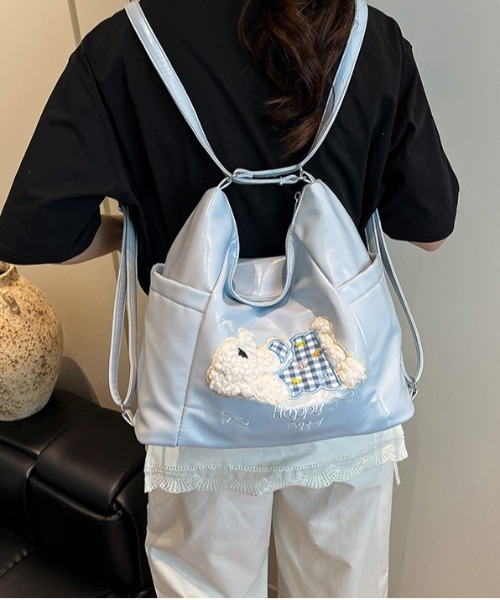 gossip!ロサンゼルス(ゴシップロサンゼルス)の「Y2K 3D刺繍 くまマルチポケット 大容量 A4収納可能 通勤斜めがけバッグ(ショルダーバッグ・レディース・ブルー/ホワイト/ブラック・FREE)」の9枚目の写真