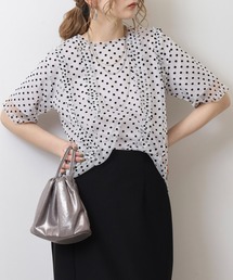 Anna Nicola（アンナニコラ）の「Anna Nicola ドットチュールフリルトップス 半袖カットソー（Tシャツ/カットソー）」